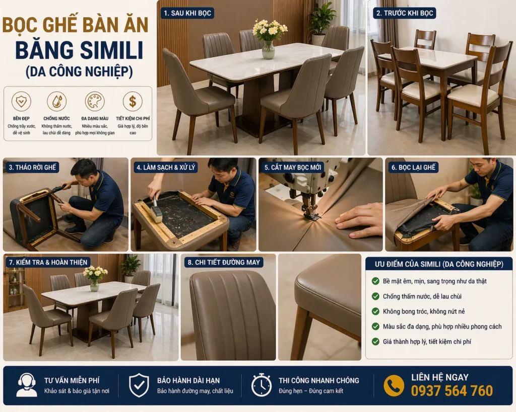 Simili (da công nghiệp) là chất liệu phổ biến nhất hiện nay nhờ giá hợp lý và dễ vệ sinh