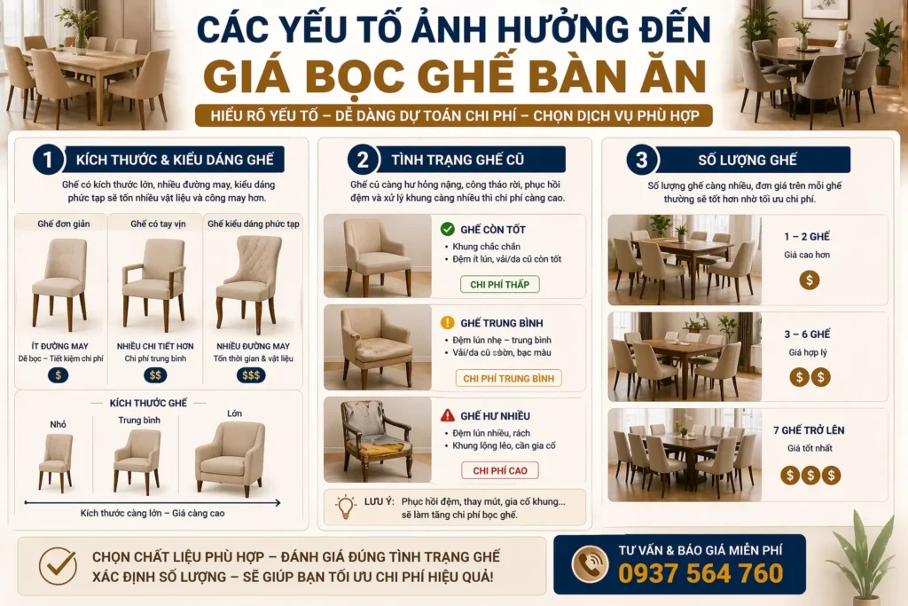  Chất liệu là yếu tố ảnh hưởng lớn nhất đến giá bọc ghế bàn ăn