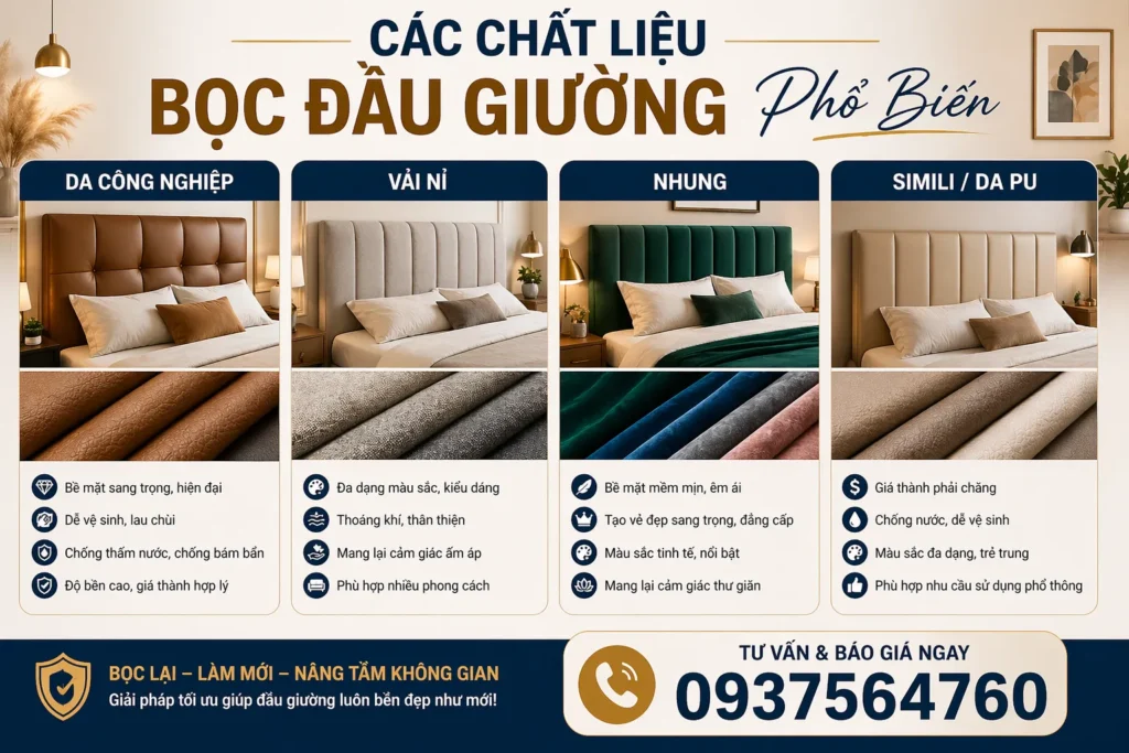 Chất liệu bọc đa dạng giúp khách hàng dễ dàng lựa chọn