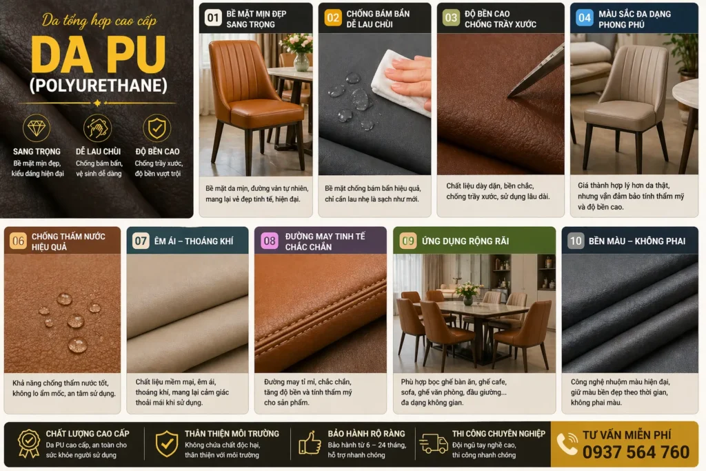 Da PU là dòng mẫu da bọc ghế sofa đẹp giá tốt được sử dụng phổ biến nhất hiện nay