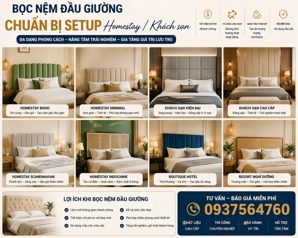 Bọc đầu giường giúp nâng cấp nhanh chóng, tạo cảm giác sạch sẽ