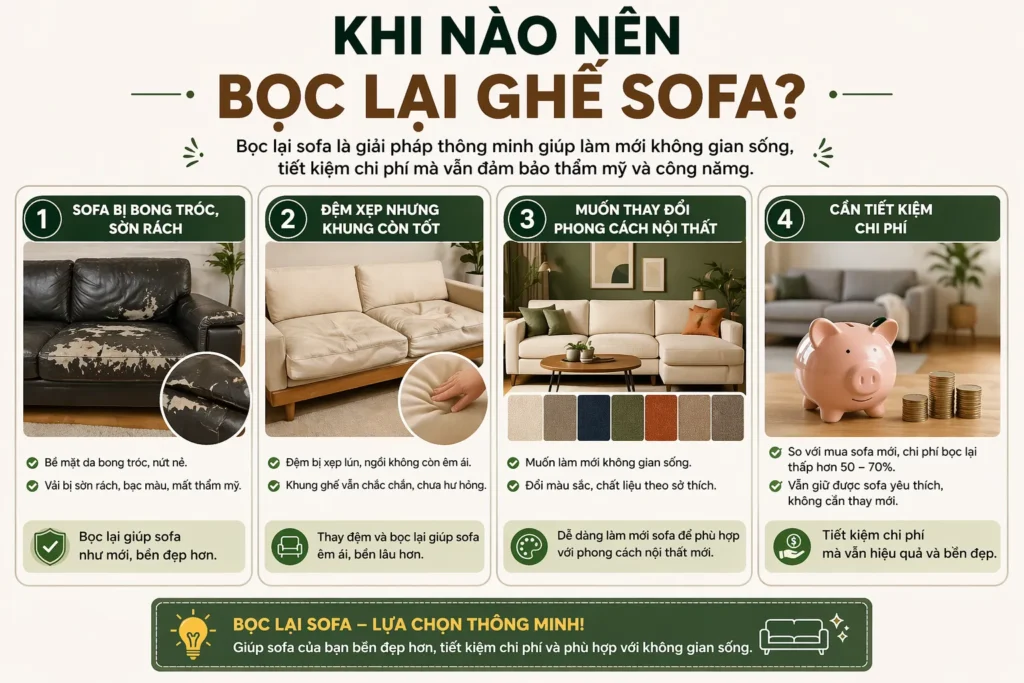 Việc bọc lại ghế sofa không chỉ là giải pháp sửa chữa mà còn là cách nâng cấp không gian sống