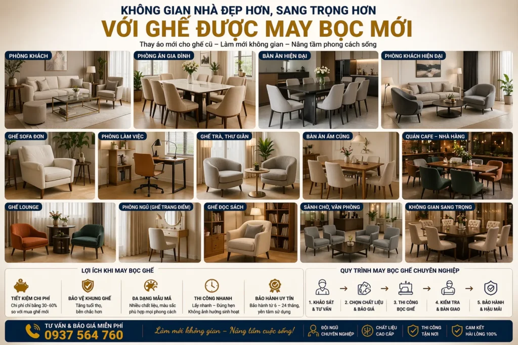 May bọc ghế là cách nhanh nhất để “refresh” không gian mà không cần thay toàn bộ nội thất