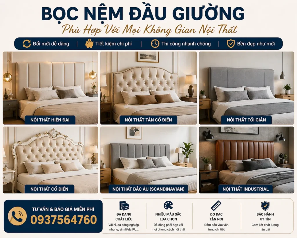Bọc lại đầu giường sẽ giúp nâng cấp diện mạo