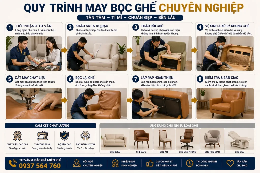 Quy trình may bọc ghế chuyên nghiệp