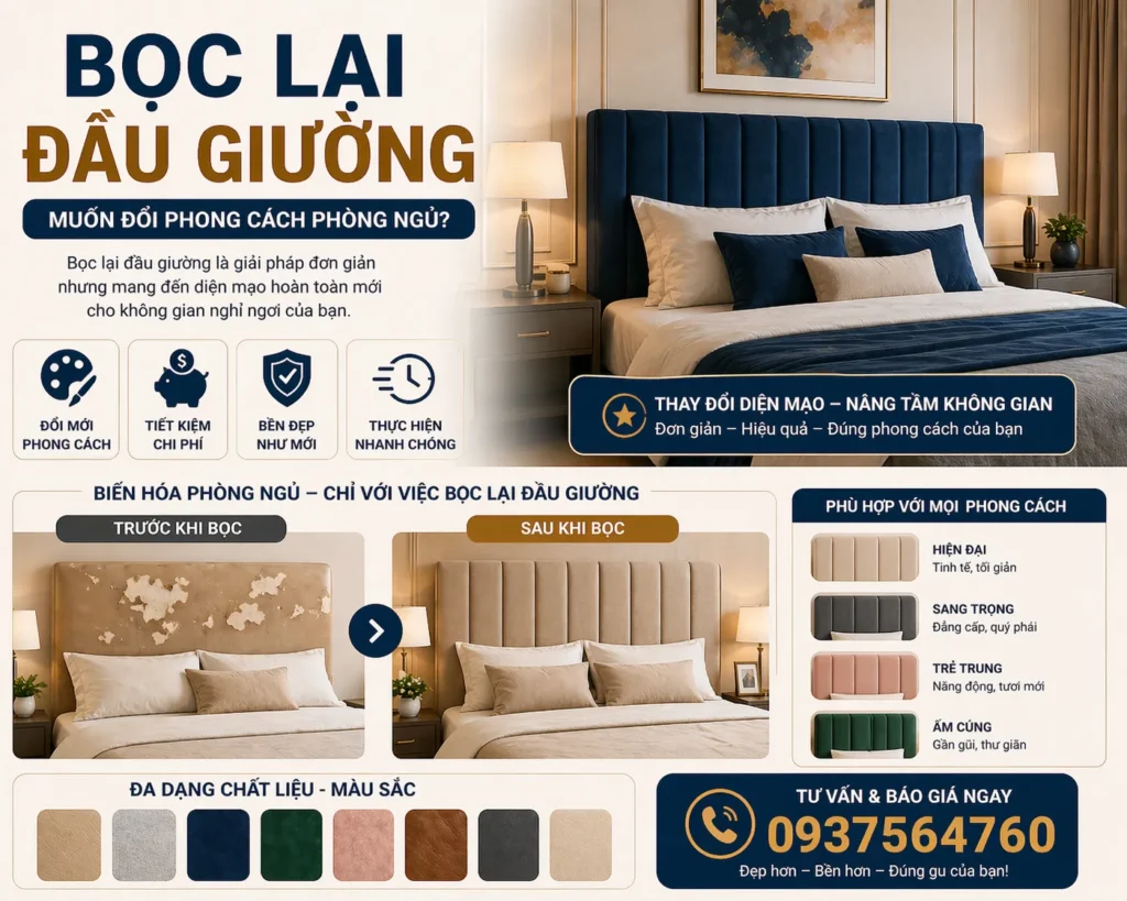 Bọc đầu giường đẹp là cách thay đổi hiệu quả