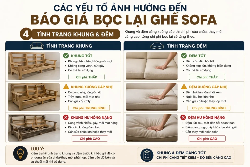 Tình trạng nệm quyết đinh đến giá bọc nệm