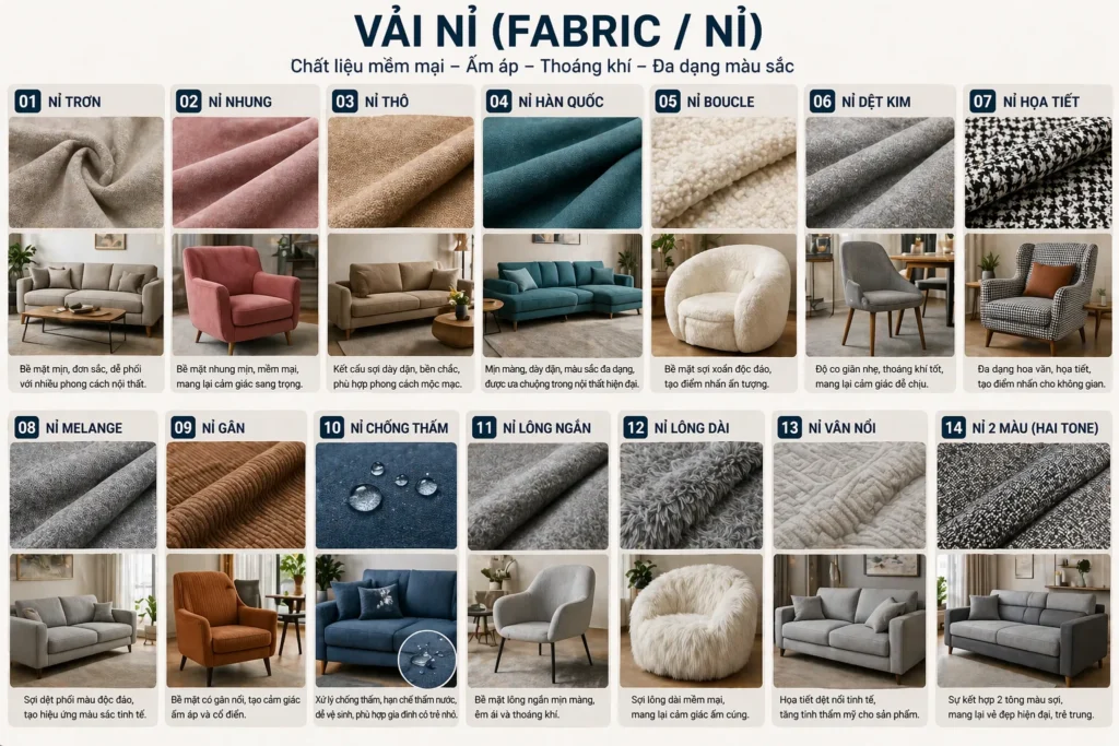 Vải nỉ mềm mại, tạo cảm giác êm ái khi sử dụng, giá thành hợp lý
