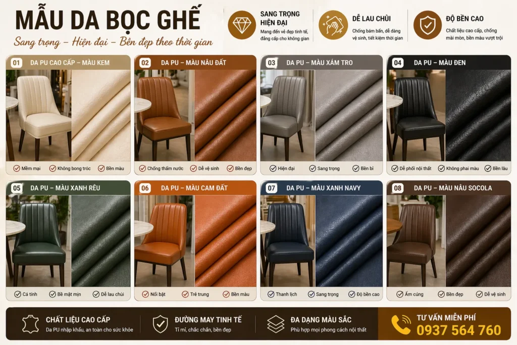 Mẫu da bọc ghế đẹp ngày càng được ưa chuộng trong cả gia đình lẫn không gian kinh doanh