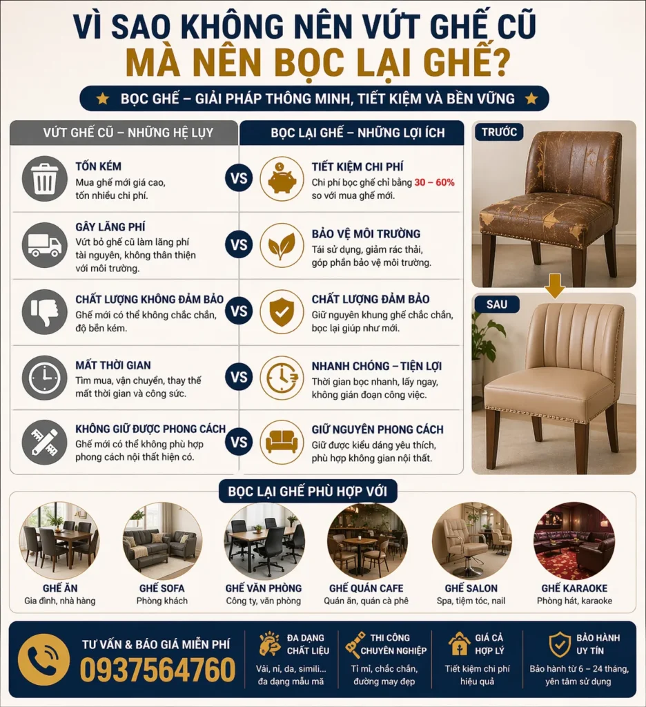 Chi phí mua ghế mới thường cao hơn nhiều lần so với việc may bọc ghế