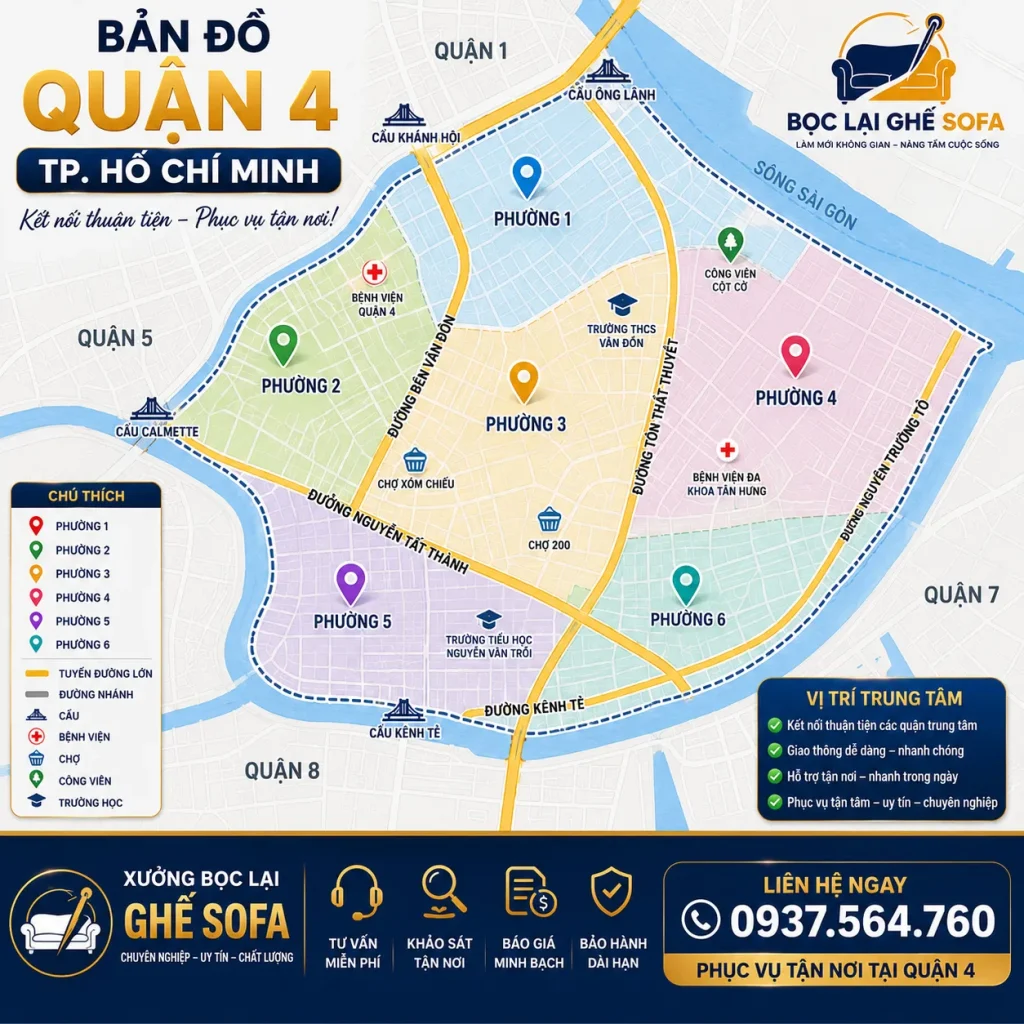 Nhận bọc lại ghế sofa tận nơi tại tất cả phường thuộc Quận 4.