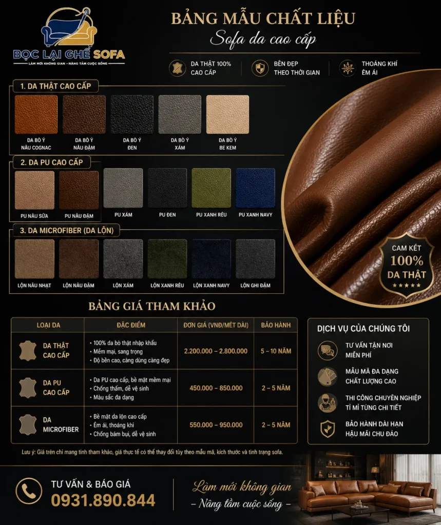 Báo giá bọc sofa rõ ràng theo từng chất liệu