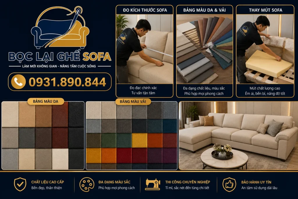 Báo giá bọc sofa phụ thuộc vào chất liệu và kích thước thực tế