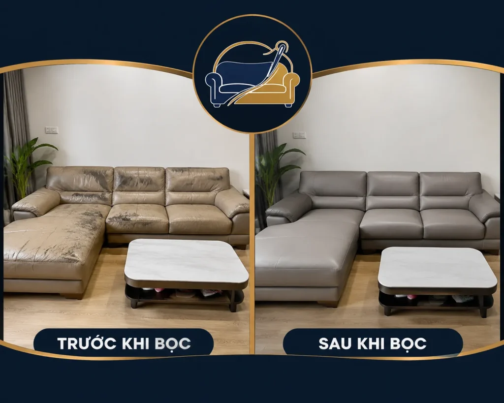 Ghế sofa trước và sau khi được bọc lại