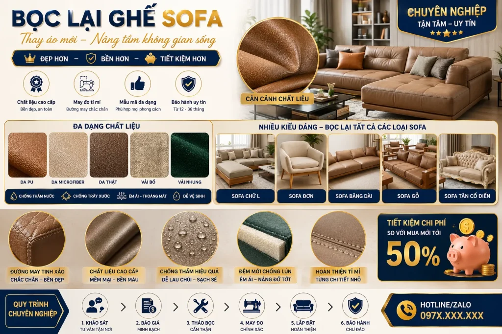 Tư vấn chi phí bọc sofa phù hợp theo từng chất liệu