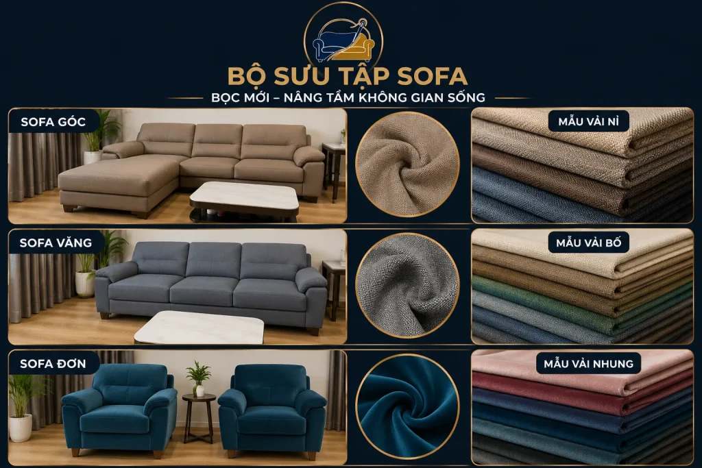 Chất liệu vải đa dạng cho dịch vụ bọc sofa tại Quận 12