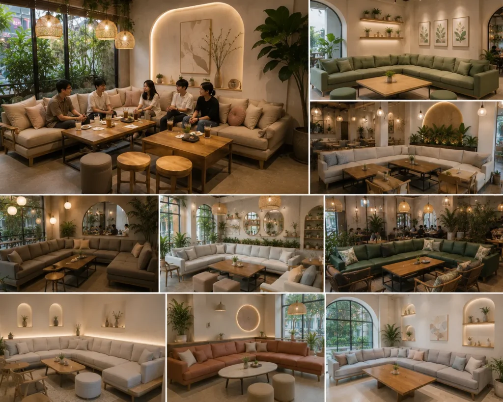 Sofa chữ L phù hợp quán cafe không gian rộng