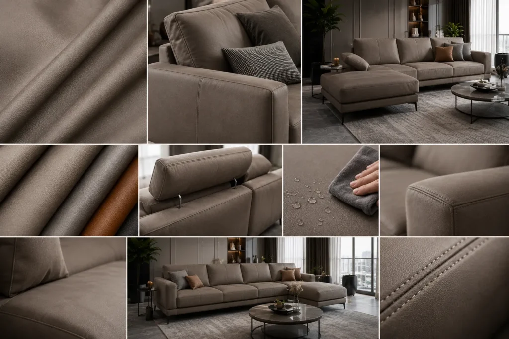 Da microfiber mang lại vẻ sang trọng và độ bền cao cho sofa hiện đại.