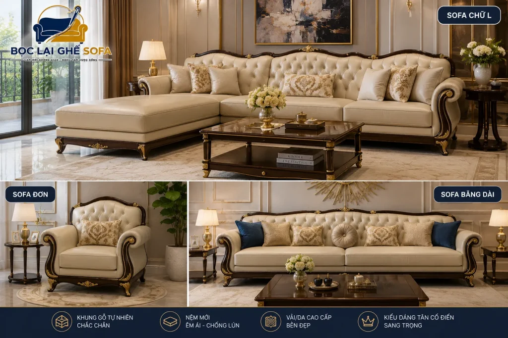 Nhận bọc nhiều kiểu sofa từ hiện đại đến tân cổ điển