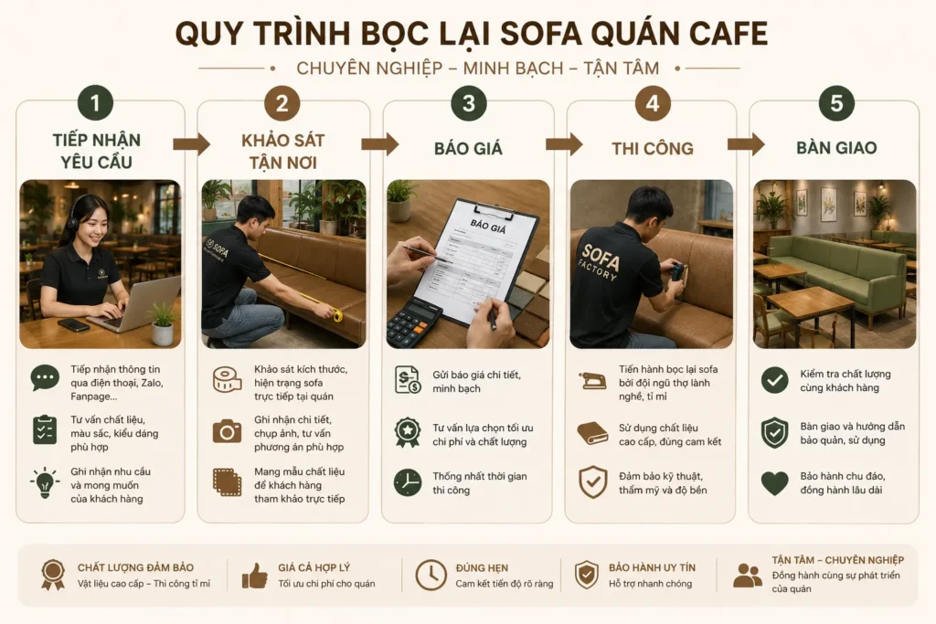 Quy trình bọc lại ghế sofa quán cafe chuyên nghiệp