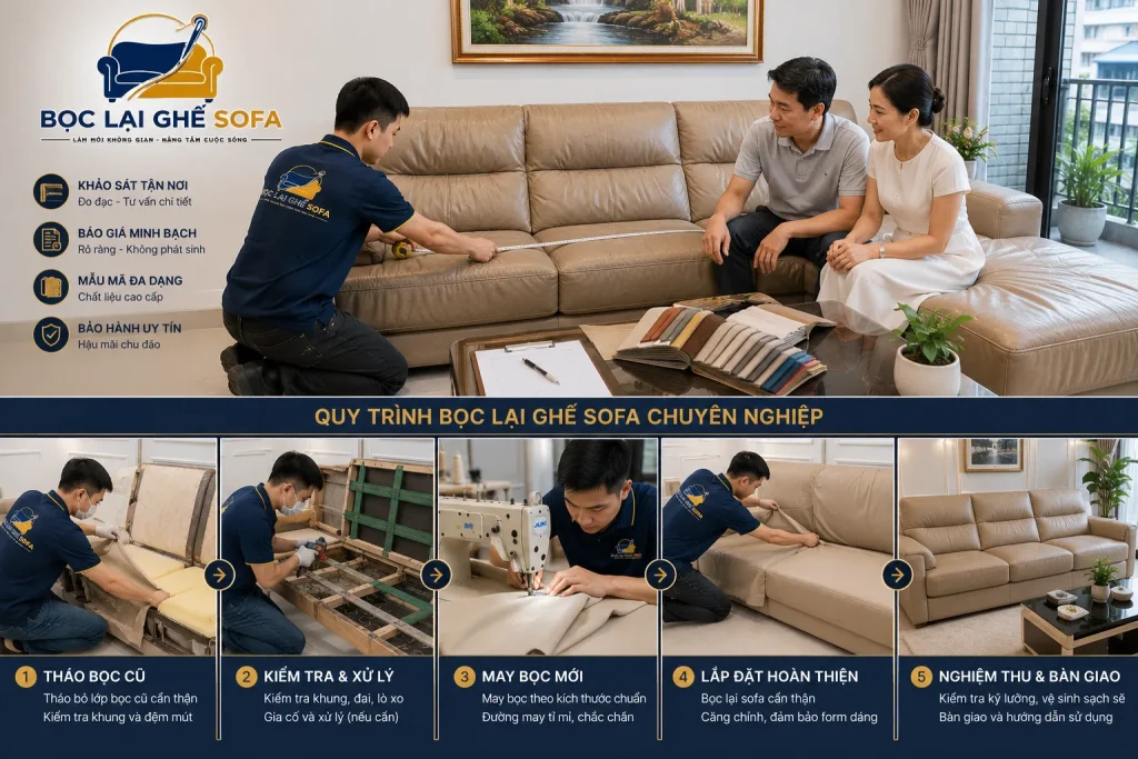 Quy trình bọc lại ghế sofa quận 9 chuyên nghiệp tận nơi