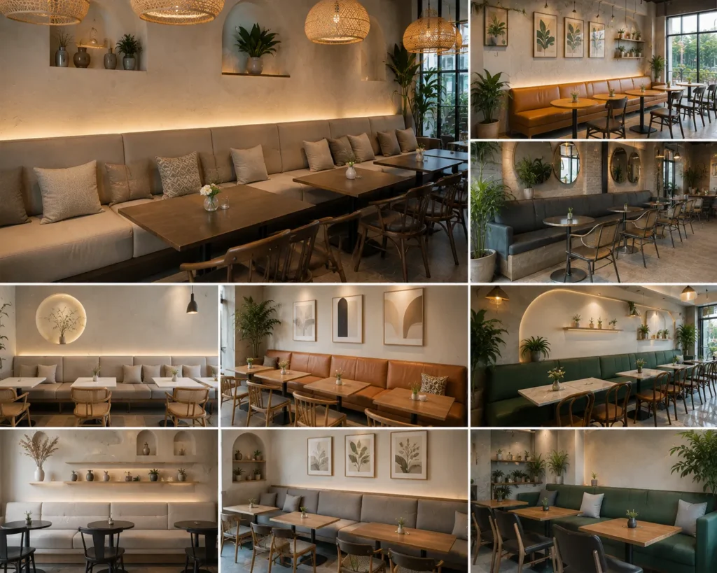 Mẫu sofa băng dài được nhiều quán cafe lựa chọn