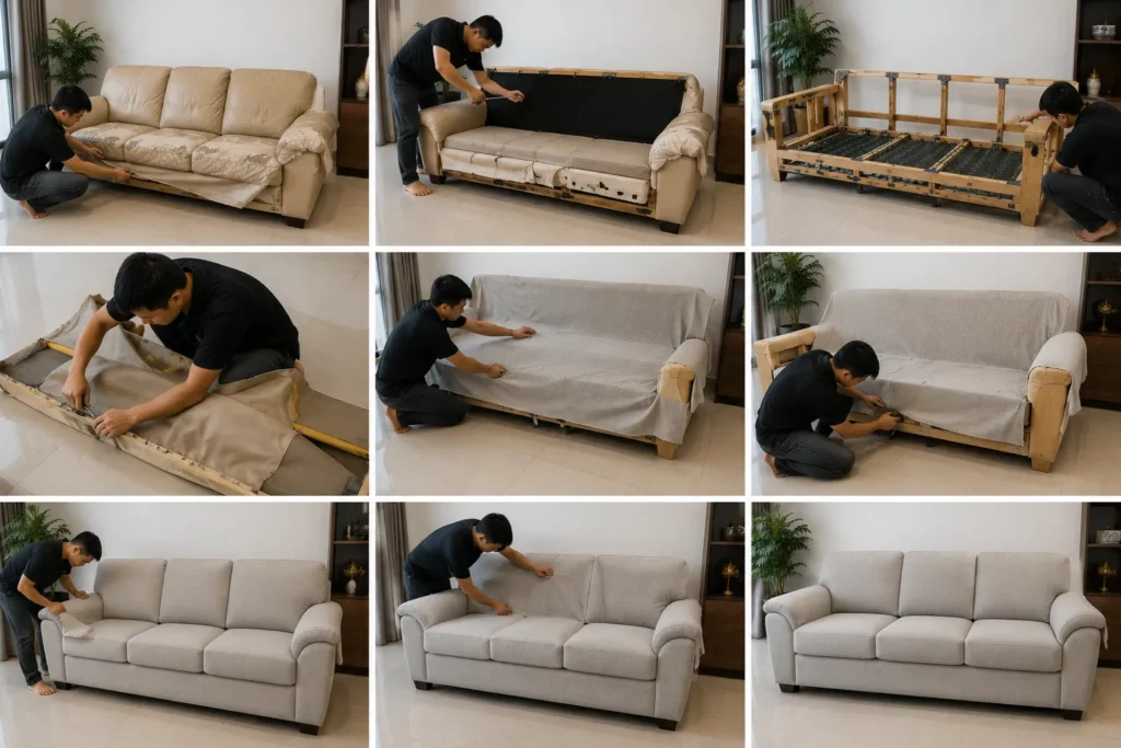 Sofa cũ được làm mới nhanh chóng tại nhà