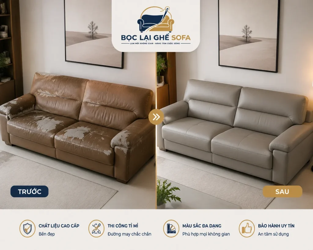 Sofa da hiện đại, sang trọng sau khi bọc