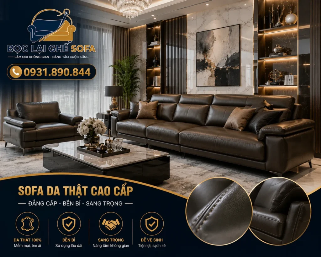Sofa da thật cao cấp mang phong cách sang trọng hiện đại