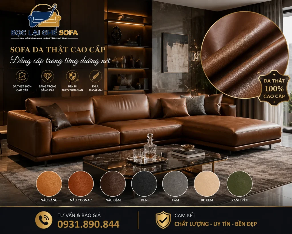 Sofa da thật mang lại vẻ đẹp sang trọng và đẳng cấp