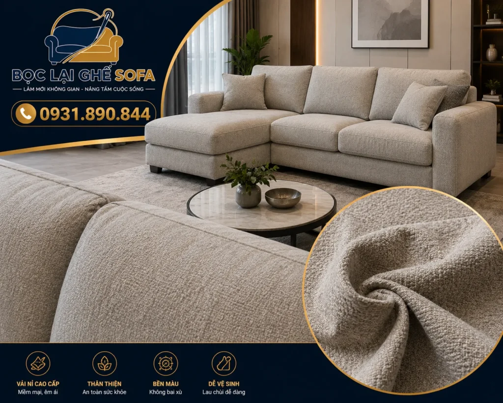 Sofa nỉ màu trung tính sang trọng cho phòng khách hiện đại