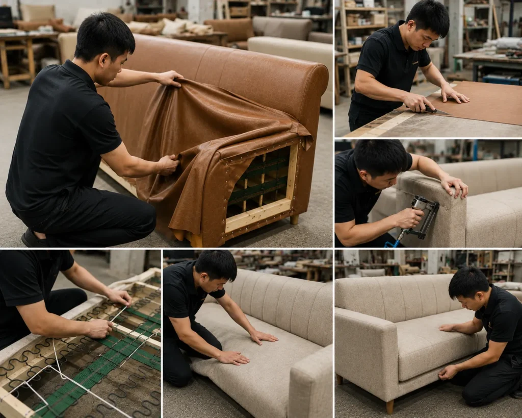 Đội ngũ thợ thi công bọc sofa quán cafe tận nơi