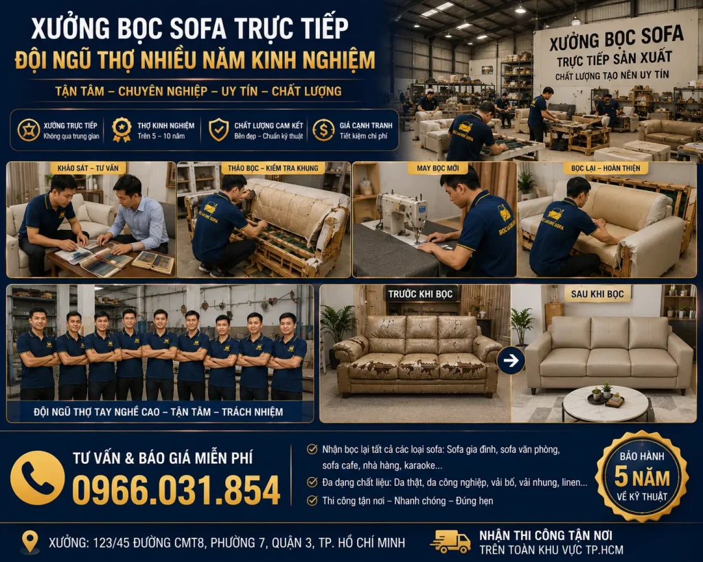 Dịch vụ bọc lại ghế sofa Quận 7 hỗ trợ khảo sát, thi công và bàn giao tận nơi.