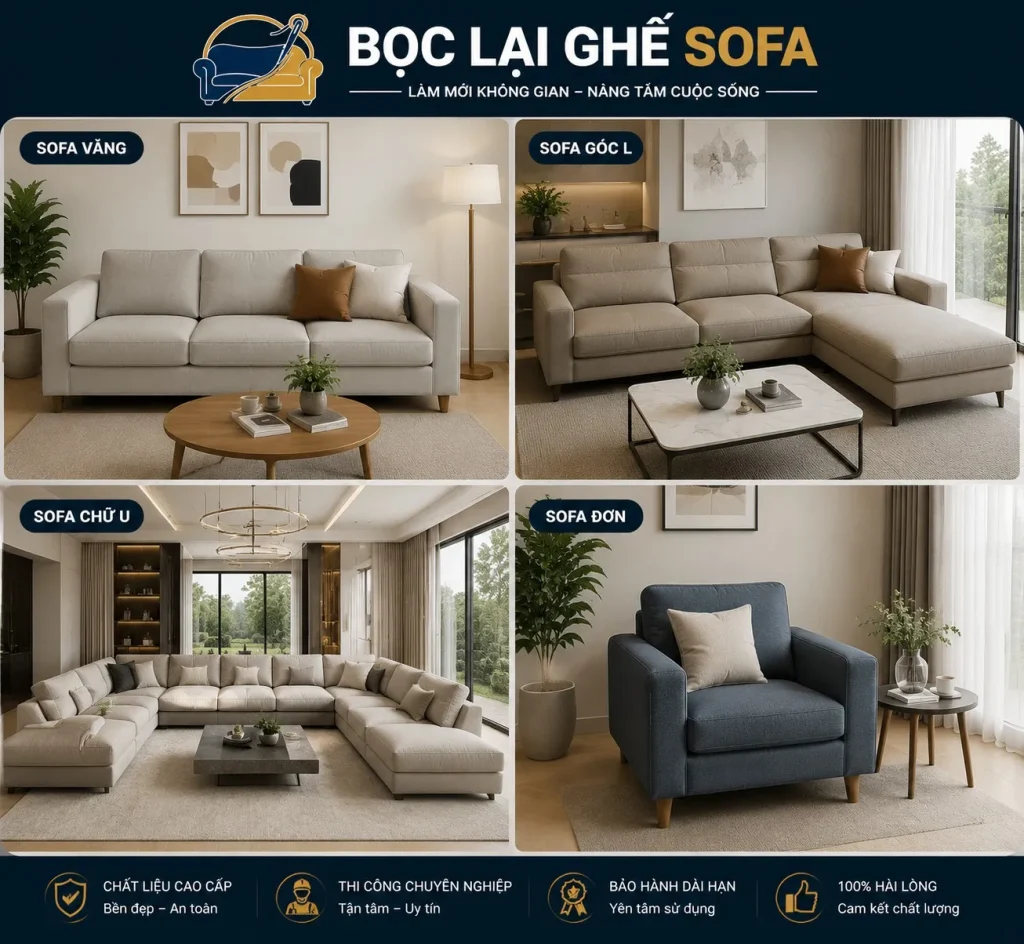 Các loại sofa đơn, sofa băng, sofa góc sẽ có giá khác nhau