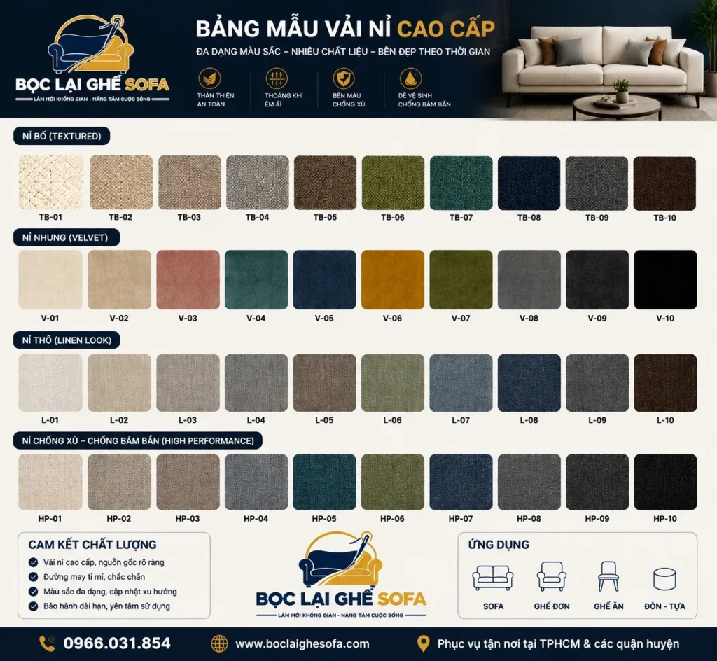 Các loại vải nỉ phổ biến dùng trong bọc ghế sofa