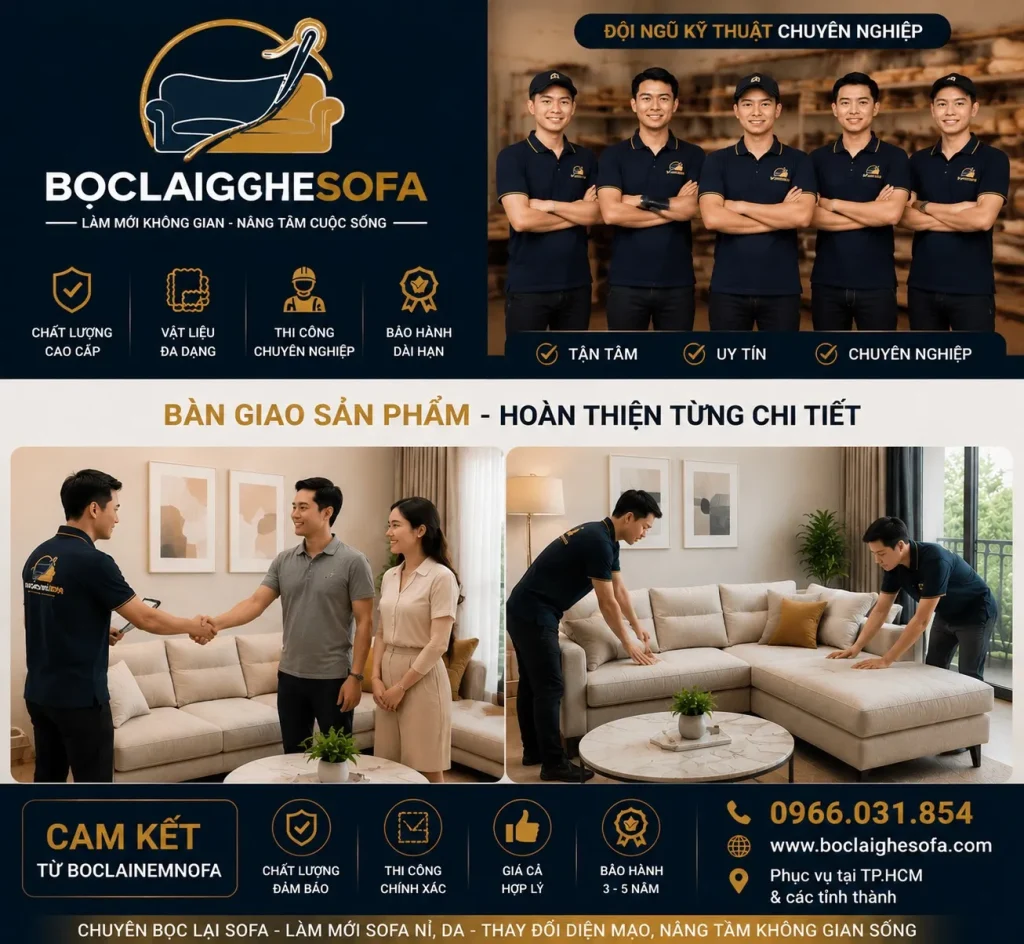 Cam kết minh bạch – đúng chất liệu – đúng tiến độ dịch vụ bọc lại ghế sofa nỉ tại TPHCM