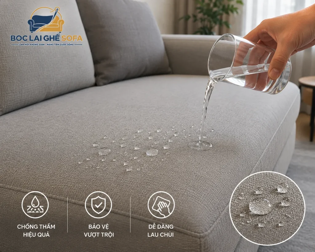 Chất liệu vải chống thấm giúp hạn chế bám bẩn và dễ dàng vệ sinh hằng ngày.