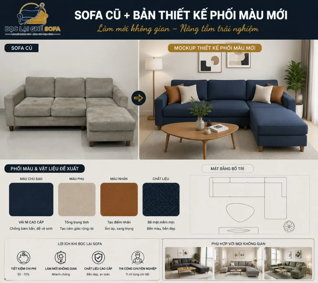 Bọc lại sofa giúp thay đổi phong cách nội thất mà không cần mua mới