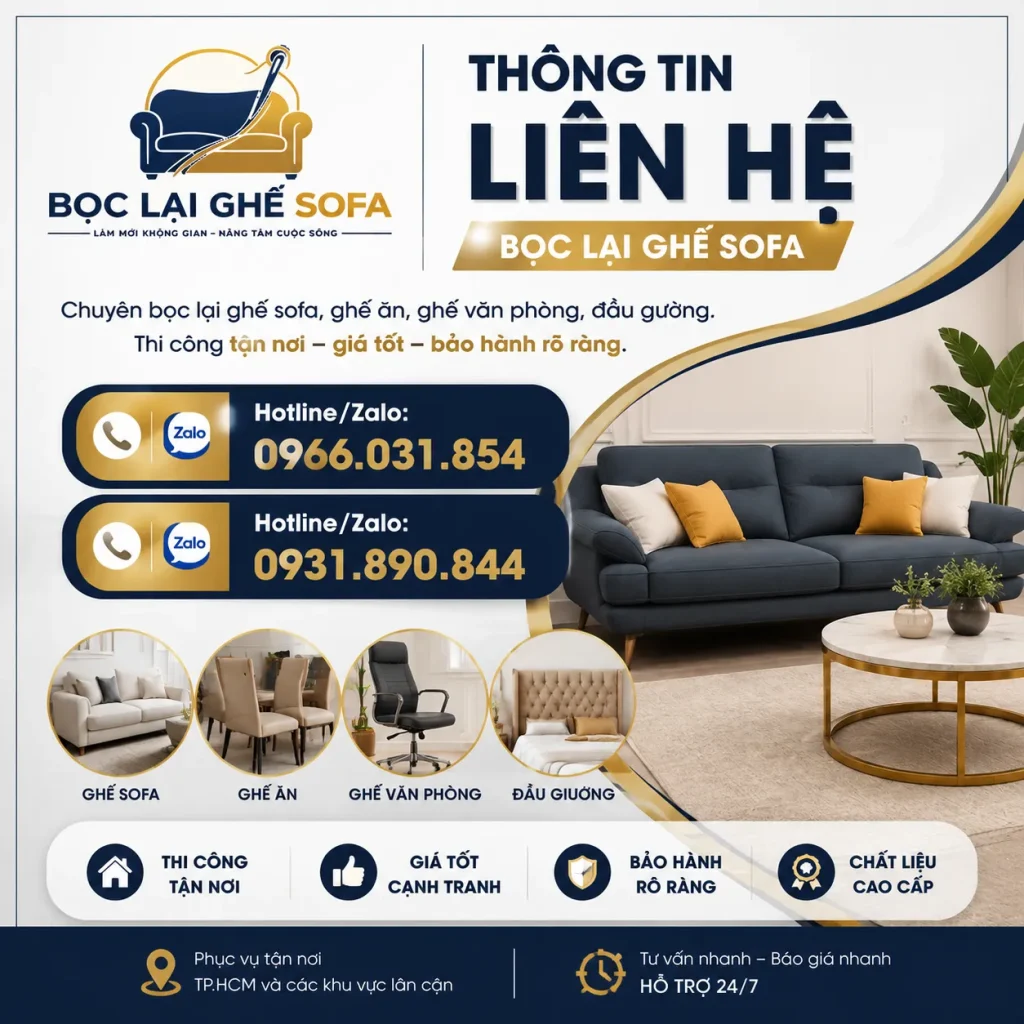 Liên hệ boclaighesofa.com để được báo giá và kiểm tra chất lượng sofa trước khi bọc lại