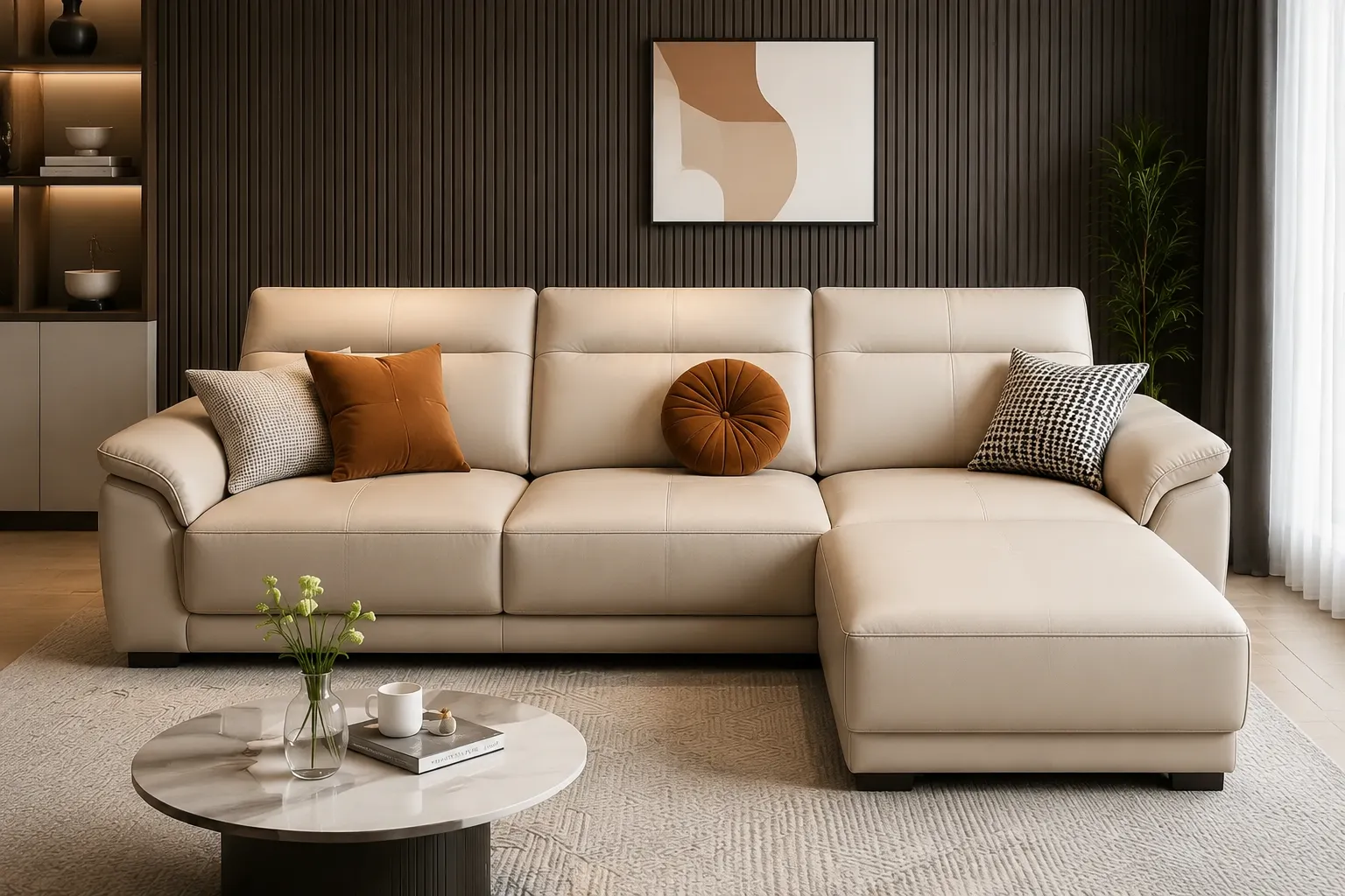Sofa cũ được thay áo mới với chất liệu phù hợp, giúp không gian phòng khách trở nên đẹp và sang trọng hơn.