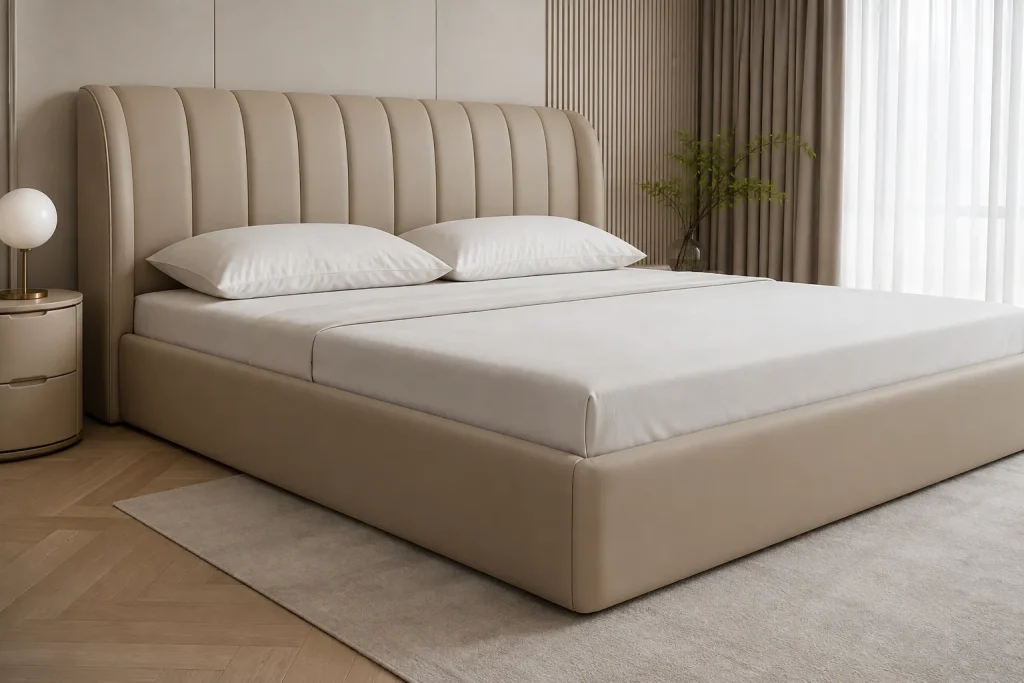 Thành giường được bọc nệm đồng bộ với đầu giường