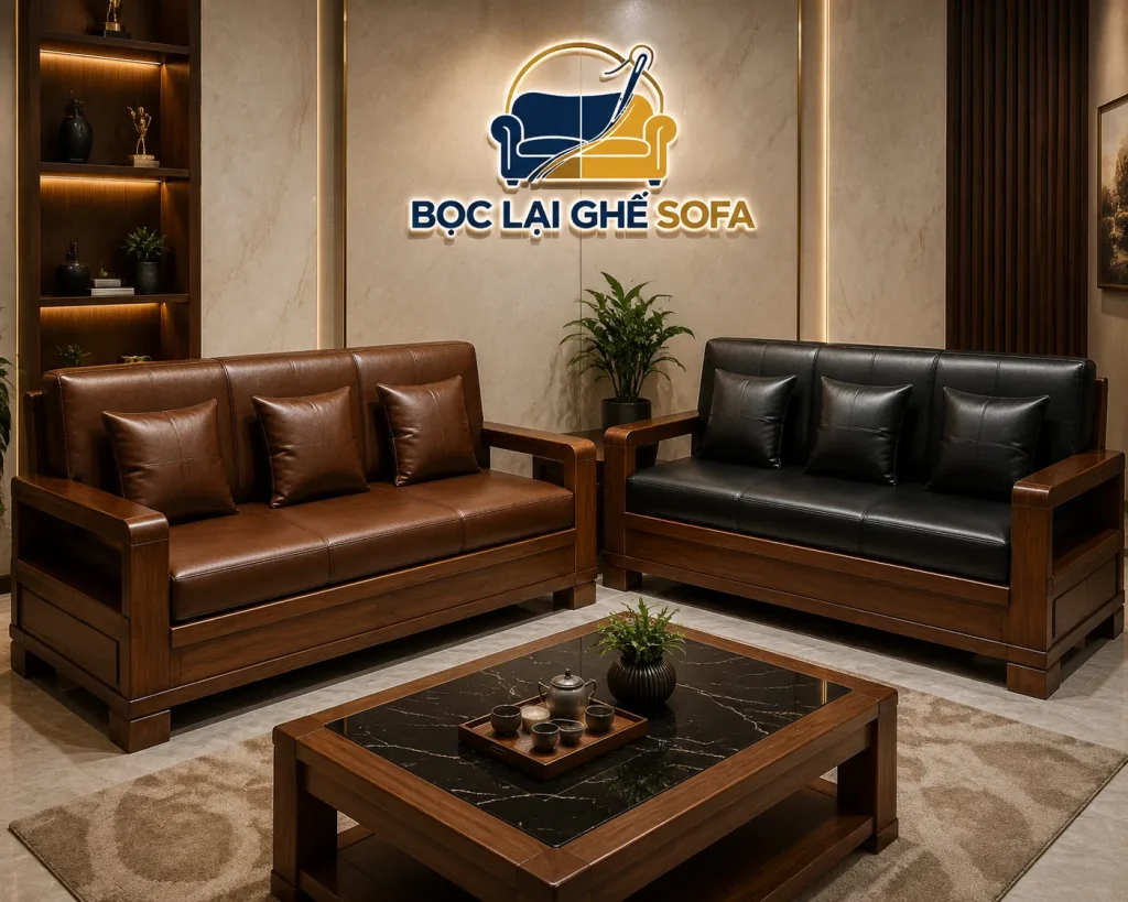 Đệm ghế gỗ bọc da tạo vẻ đẹp sang trọng, dễ vệ sinh và phù hợp với không gian cao cấp.