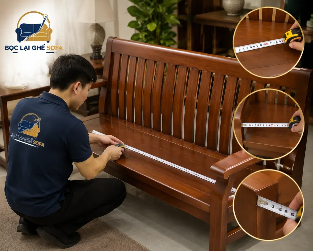 Đo kích thước chính xác giúp đệm ghế gỗ vừa vặn, ôm sát từng bộ ghế.