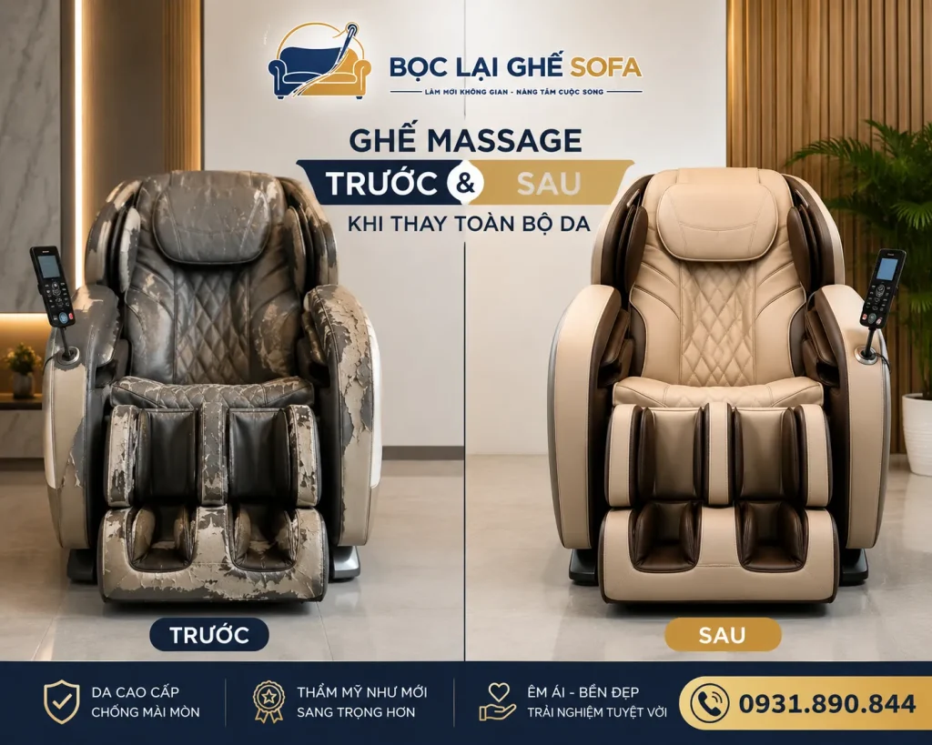Thay toàn bộ da giúp ghế massage đồng nhất về màu sắc và kiểu dáng