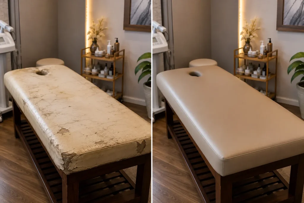 Nệm giường spa cũ được bọc lại với diện mạo sạch đẹp và chuyên nghiệp hơn